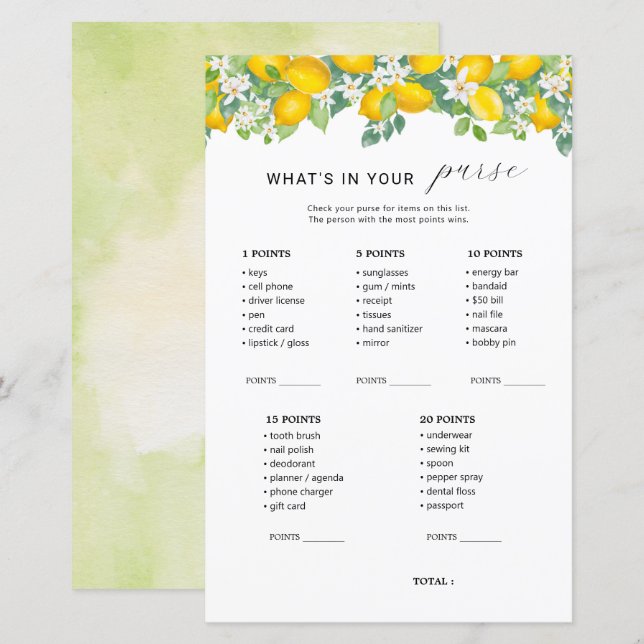 Limão de Citros O que há no seu jogo de nozes (Frente/Verso)