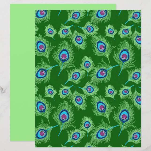 Limão e Penas Azuis de Peacock no Emerald Green (Frente/Verso)