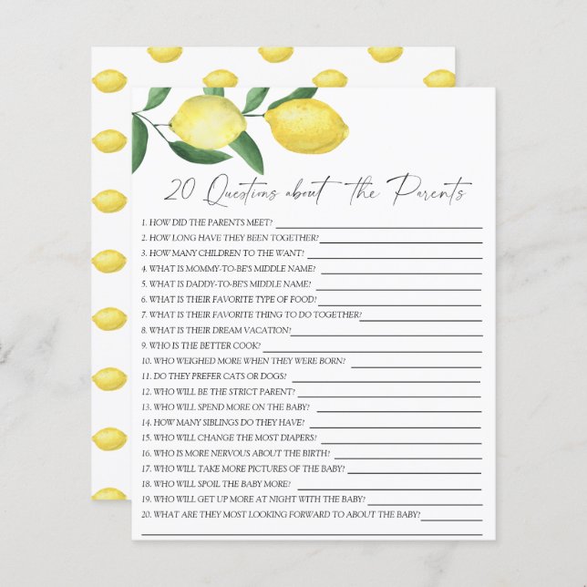 Limões - 20 perguntas sobre os pais (Frente/Verso)