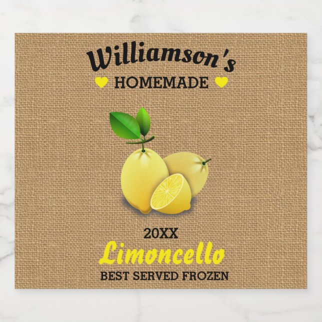 Limões caseiros Limoncello Russo Burlap (Rótulo Único)