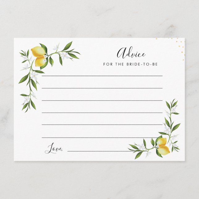 limões de aquarela e cartão de conselho verde (Frente)