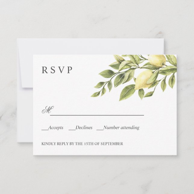 Limões e folhas Boho WEDDING Classic RSVP (Frente)