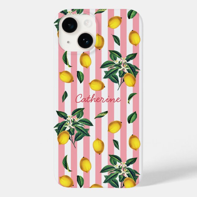 Limões Vintage Mediterrâneo Listras Rosa Nome (Verso)