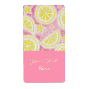 Limonada cor-de-rosa com a etiqueta "O teu texto"