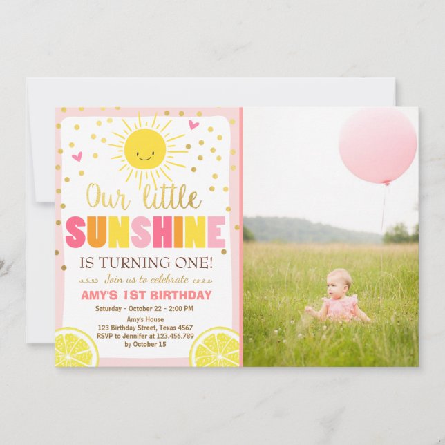 Limonada Sunshine Convite de Aniversário para Limõ (Frente)