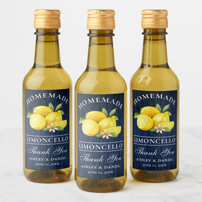 Limoncello Blue Wood Obrigados Mini Bottle Labels (Garrafas)