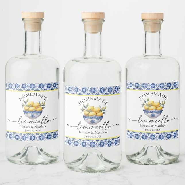Limoncello Calliografia Azul Azulejos Aquarela Lim (Garrafas)