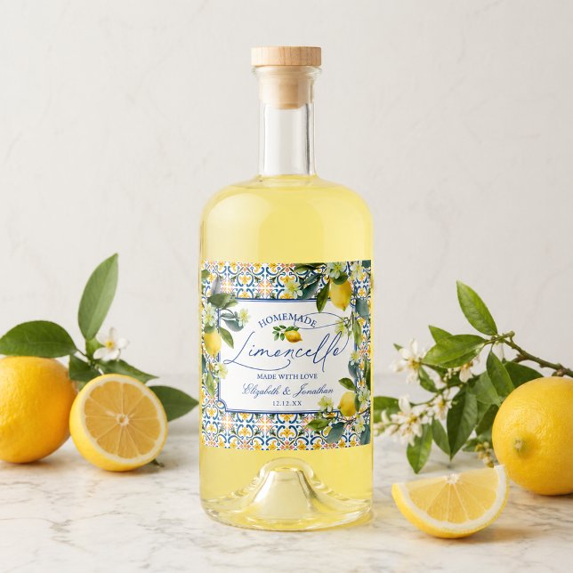 Limoncello Italiano de Limão (Italian Lemon Limoncello Liquor Bottle Label)