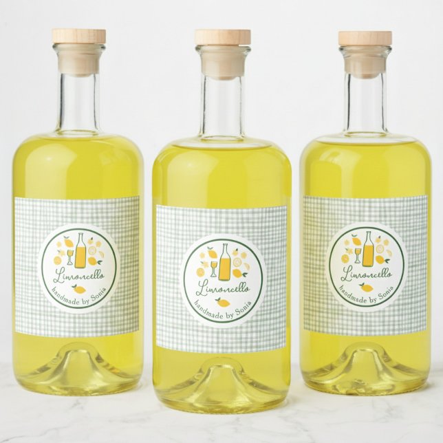 Limoncello Lemonade Lemon Gingham Manuscrito (Limoncello Lemonade Lemon Gingham Handmade CUSTOM Liquor Bottle Label
)
