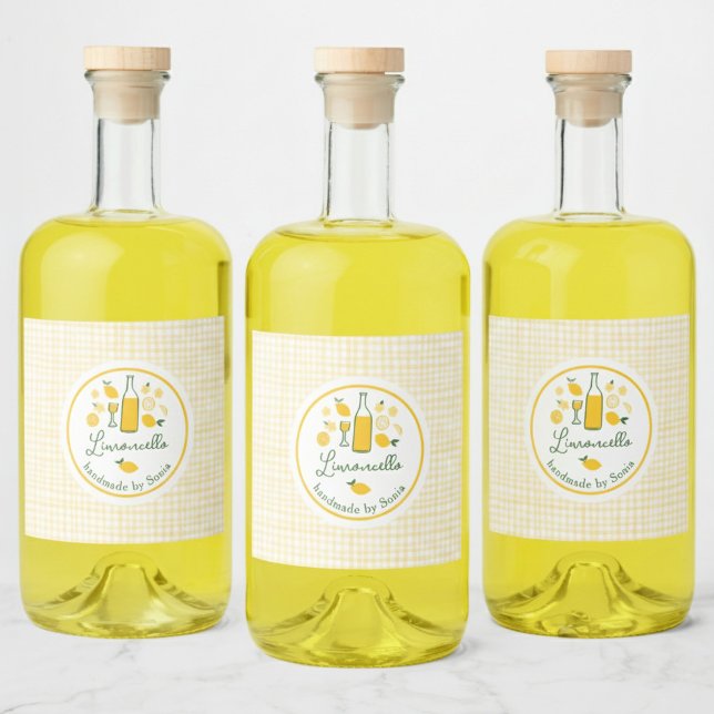 Limoncello Lemonade Lemon Gingham Manuscrito (Limoncello Lemonade Lemon Gingham Handmade CUSTOM Liquor Bottle Label
)