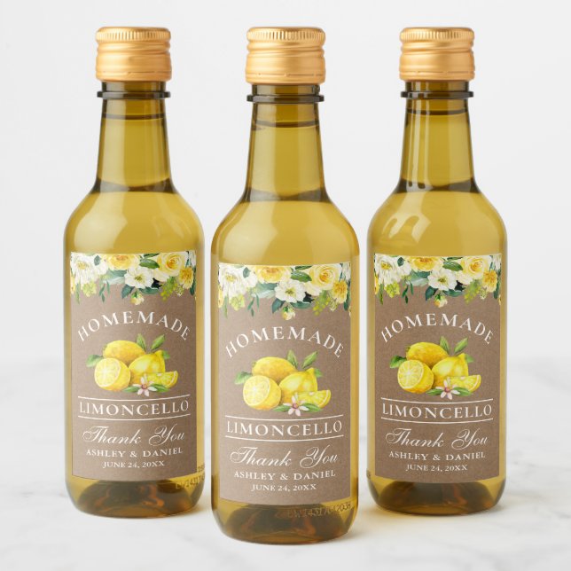 Limoncello Lemons Kraft Floral Mini Rótulos de Gar (Garrafas)