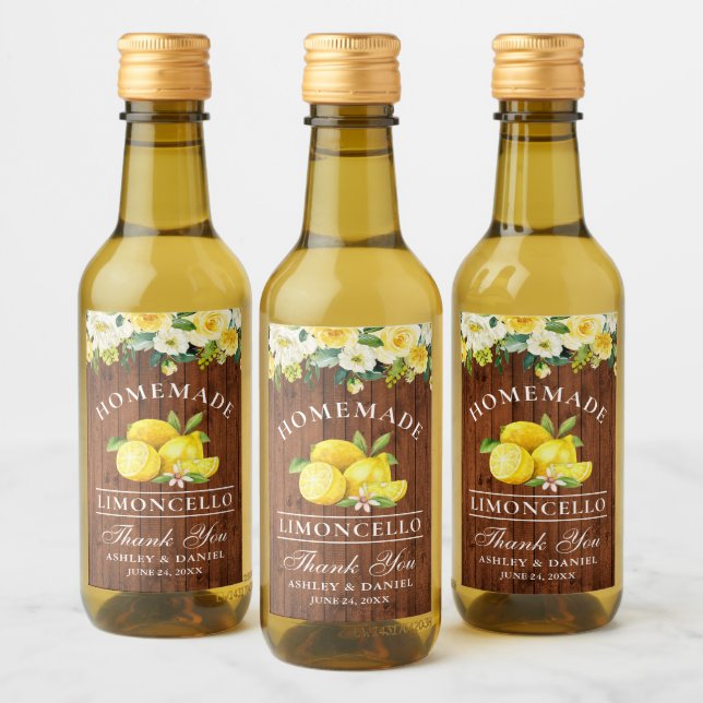 Limoncello Lemons Mini Etiquetas De Madeira Floral (Garrafas)