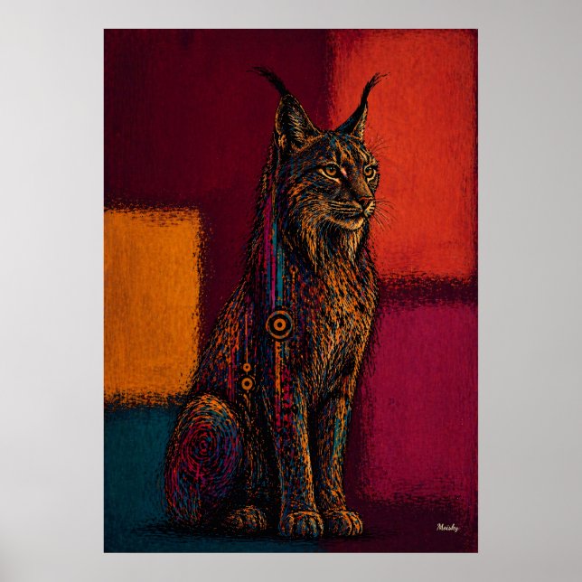 Lince Expressionista em Campos de Cores Poster Abs (Frente)