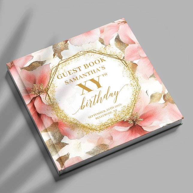 Linda Blush Ivory Floral Dourado Livro de Aniversá (Lovely Blush Ivory Gold Floral Birthday Guest Book

)