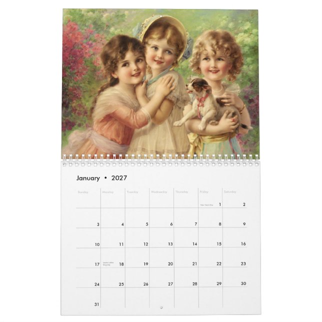 Linda calendário de pinturas femininas vitorianas (Jan 2027)