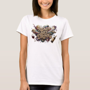 Linda camiseta com slogan READY SET DRINK Rosa