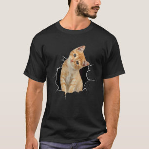 Linda camiseta de gatinho rachou a parede 3D para