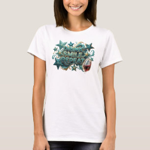 Linda camiseta DRINK SMILE REPEAT Design Teal
