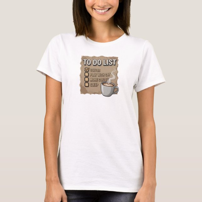 Linda camiseta rosa CAFÉ BRINCA COM GATO (Frente)