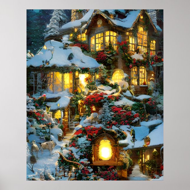 Linda casa da vila na Poster de Natal (Frente)