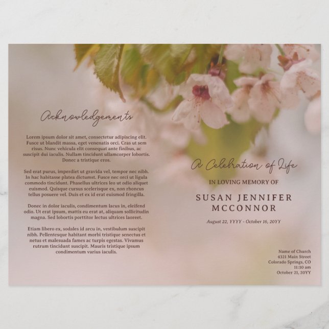 Linda Celebração de Blossomas da Vida Funeral (Frente)