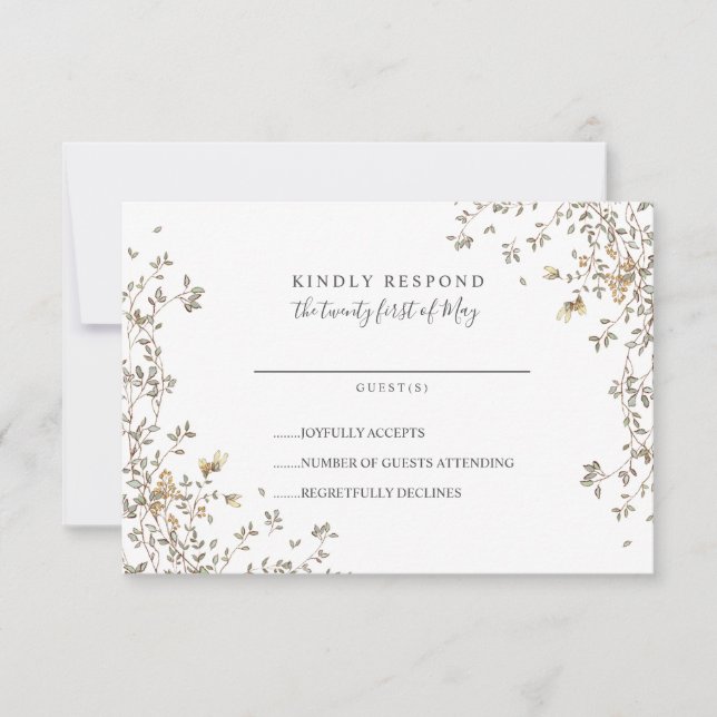 Linda e pequena folha verde Whimsical Wedding RSVP (Frente)