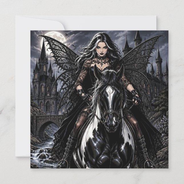 Linda Fada Gótica em Cavalo Preto (Frente)