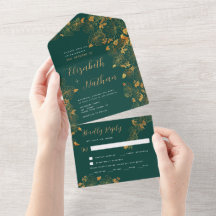 Linda Folhagem Floral Dourada Emerald Green