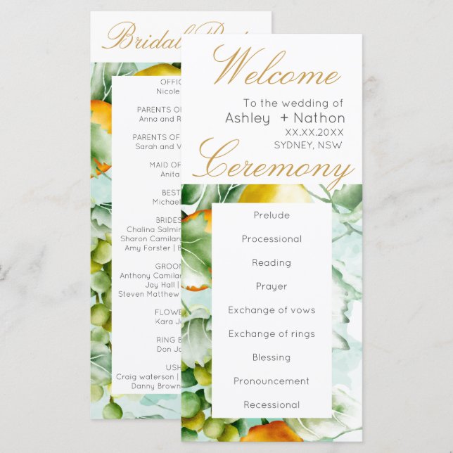 Linda Fruta Floral de aquarela de verão Casamento (Frente/Verso)