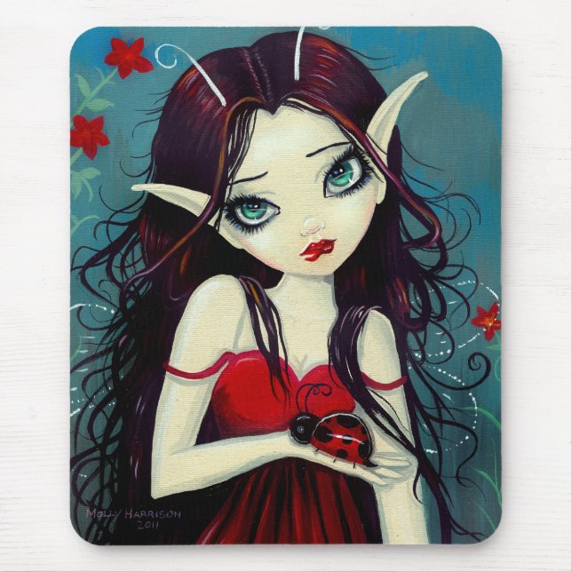 Linda Ladybug de Olhos Grandes Fada Mousepad (Frente)