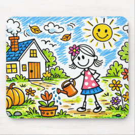 Linda Menina Regando Flores Mouse Pad