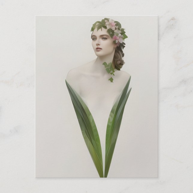 Linda mulher vintage cartão postal de flor (Frente)