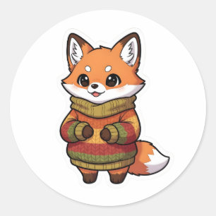 Linda Raposa Chibi em Adesivo de Suéter de Outono 