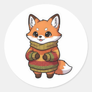 Linda Raposa Chibi em Adesivo de Suéter de Outono