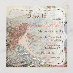 Linda Sereia Vintage Doce 16 Convite de Aniversári