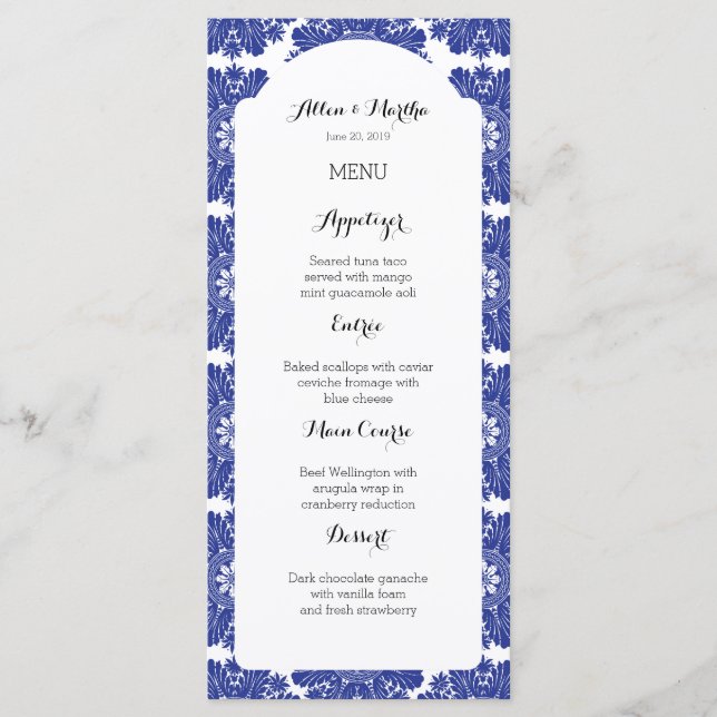 Linda Suite de Menus Barroco e Azul (Frente)