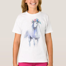 Linda T-Shirt de Cavalo Branco para Meninas
