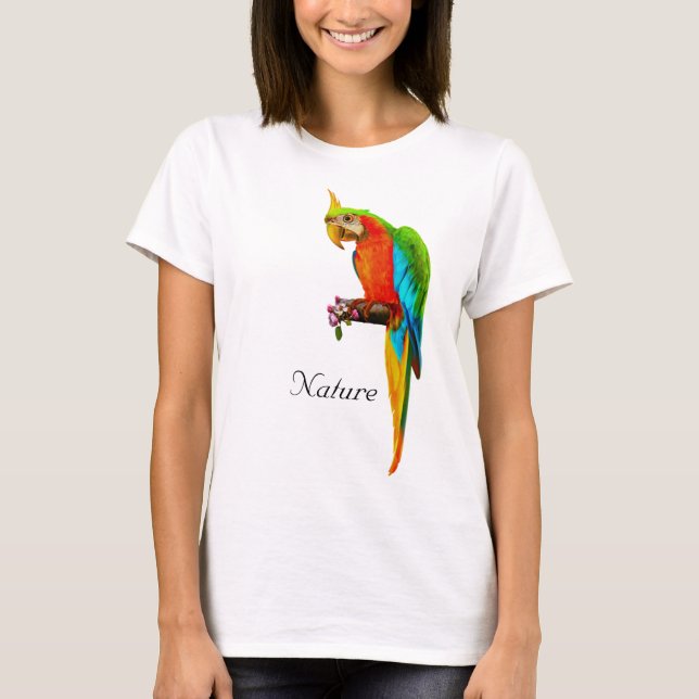 Linda T-Shirt de Pássaros Macaw Multicolor (Frente)