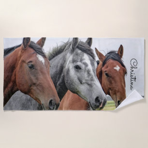 Linda toalha de praia personalizada de cavalos