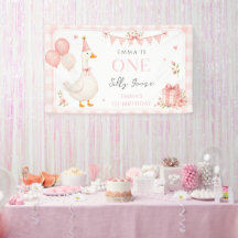 Linda Um Ganso Bobo Laço Rosa Menina 1º Aniversári