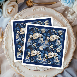 Lindas Guardanapos de Mesa Florais Azul Marinho e