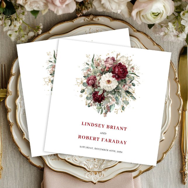 Lindas Guardanapos Florais Boho Vermelho Escuro Do (Beautiful Deep Red Boho Floral Gold Napkins)