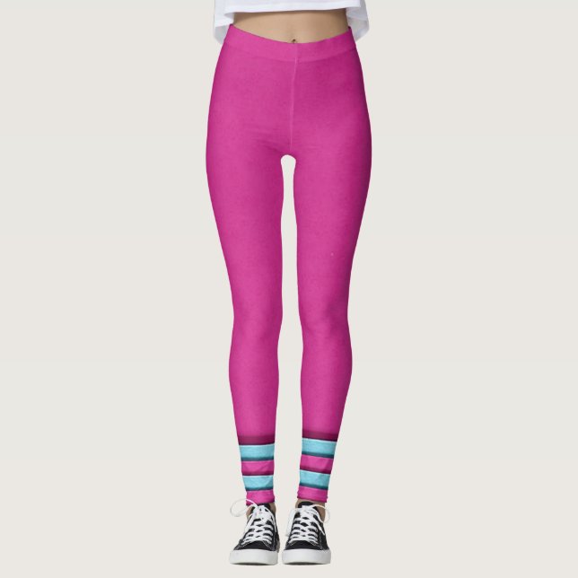 lindas linhas azuis e rosa Leggings (Frente)