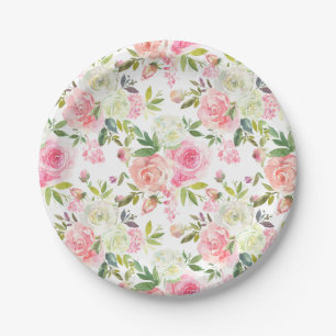 Lindas Rosas Cor-de-Rosa Pratos de Papel Floral
