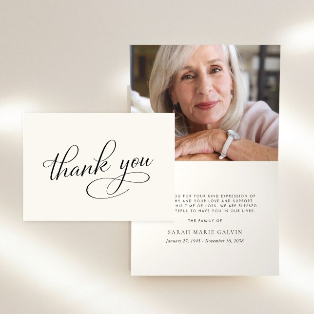 Lindo Agradecimento de Foto de Memorial de Funeral (Elegant Funeral Memorial Photo Cream Thank You Card)