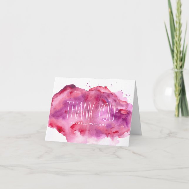 Lindo Agradecimento em Aquarela Rosa e Roxo (Frente)