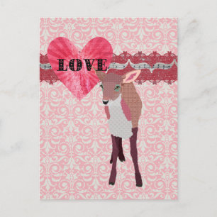 Lindo Amor de Corça Rosa  Damask  Cartão Postal