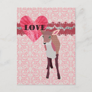 Lindo Amor de Corça Rosa Damask Cartão Postal