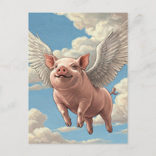 Lindo Anjo Porco Voador Animais Cartão Postal
