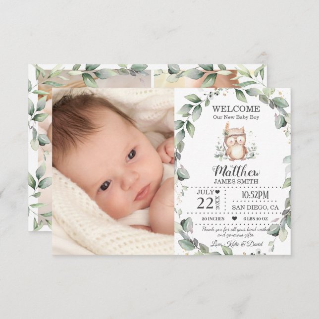 Lindo anúncio de nascimento do menino com fotos e  (Frente/Verso)